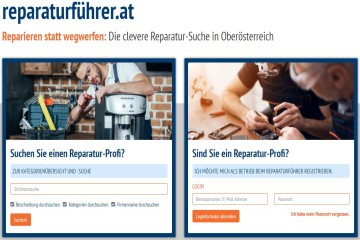 Abbildung von reparaturführer.at mit Aufschrift "Reparieren statt wegwerfen: Die clevere Reparatur-Suche in Oberösterreich"