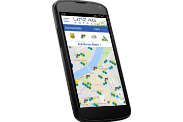 Ein Screenshot der mobilen App von LINZ AG ABFALL auf einem Smartphone