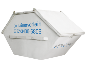 Container für den LINZ AG ABFALL Containerverleih mit Telefonnummer.