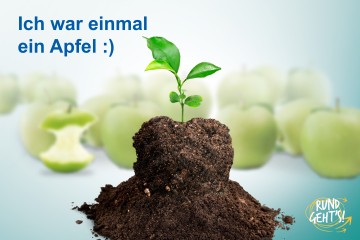 Bild von Pflanze mit Aufschrift "Ich war einmal ein Apfel".