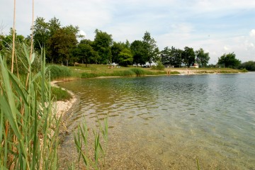 Badegäste liegen am See