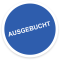 Blauer Kreis mit weißer Kontur und Aufschrift "Ausgebucht".