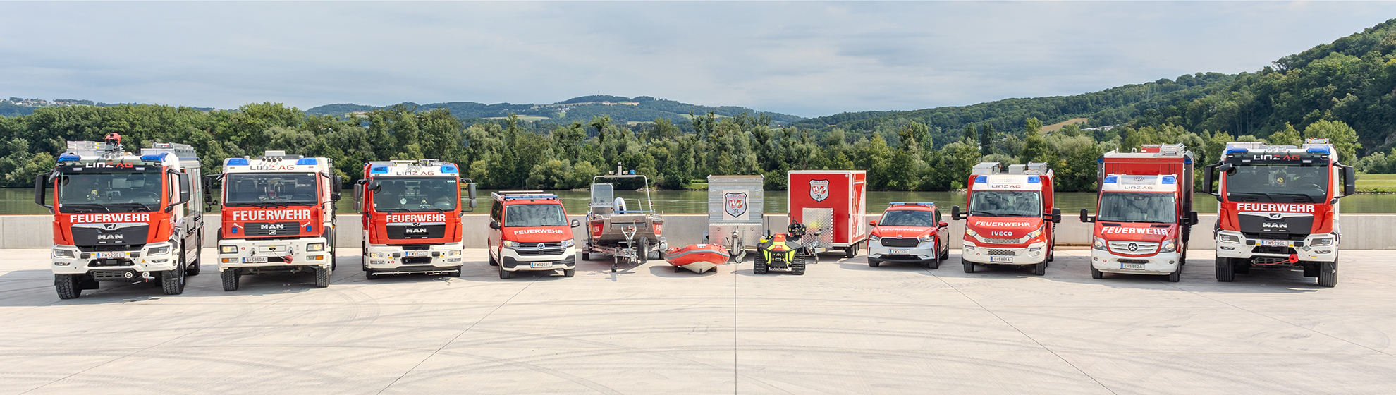 alle Einsatzfahrzeuge der Feuerwehr der LINZ AG