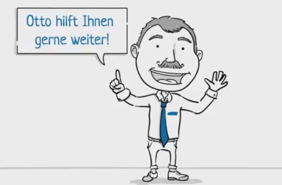illustration von Mann mit Sprachblase "Otto hilft Ihnen gerne weiter!"