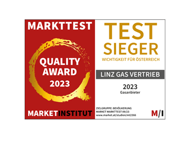 Gütesiegel vom market Instut für LINZ GAS Vertrieb als Top-Gasanbieter in Oberösterreich