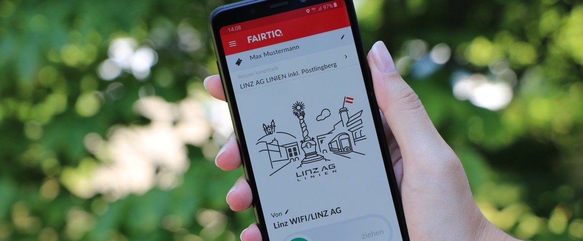 Abbildung von der Fairtiq App auf einem Smartphone.