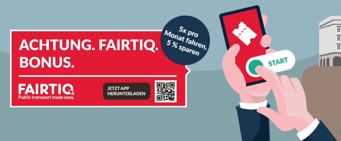 Illustration der Fairtiq-App mit Hinweis auf die Bonus-Aktion