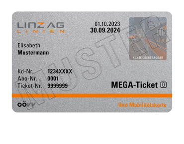Abbildung von einem Linz AG Linien Mega-Ticket.