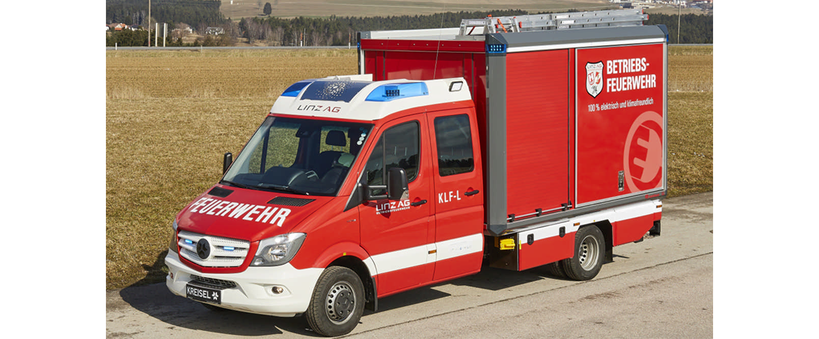 Das neue E-Feuerwehrfahrzeug der LINZ AG Betriebsfeuerwehr