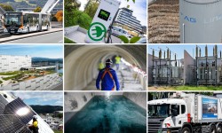 Collage aus verschienen Bereichen der LINZ AG wie Öffentlichen Verkehrsmittel, Abfall, E-Mobilität, Hafenpark und so weiter
