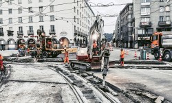 Tausch von Straßenbahngleisen am Linzer Hinsenkampplatz