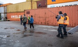 Containerterminal bei Drehaufnahmen von Soko