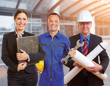 Bürofachkraft, Arbeiter und Bauingenieur