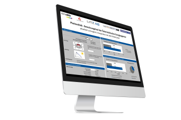 Ein Computer-Monitor mit einem Screenshot des LINZ AG Photovoltaikrechners.