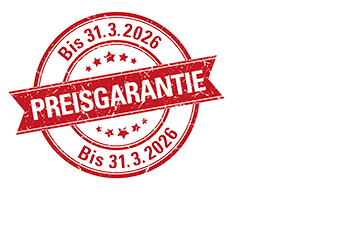 Siegel in Form eines Stempels mit der Aufschrift Bis 30.9.2025 Preisgarantie