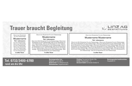 Trauerbalken in den Oberösterreichischen Nachrichten