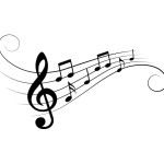 Grafik einer Musiknotation mit Noten und Notenschlüssel