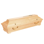 Heller Holzsarg mit mattgoldenen Griffen Heller Holzsarg mit mattgoldenen Griffen