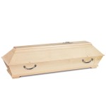 Heller Ahornsarg mit Griffen und Kreuz aus Metall