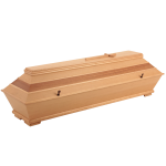 heller Holzsarg mit einem Kreuz am Sargdeckel heller Holzsarg mit einem Kreuz am Sargdeckel