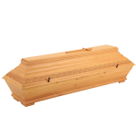 heller Holzsarg mit floralem Muster heller Holzsarg mit floralem Muster