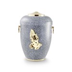 Grau melierte Urne mit dem Motiv betende Hände.