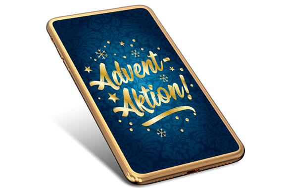 Smartphone mit Aufschrift "Advents Aktion!"