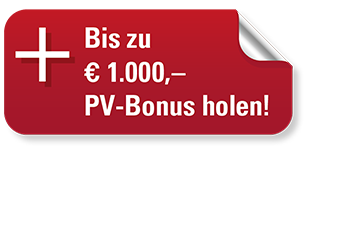 Aufkleber mit der Aufschrift: Jetzt bis zu 1.000 Euro PV-Bonus holen!