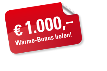 Aufkleber mit der Aufschrift: 1.000 Euro Wärme-Bonus holen!
