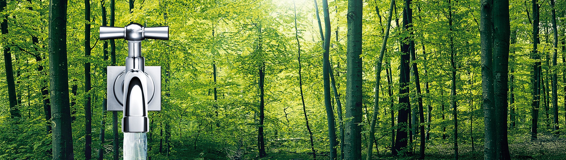 Fotomontage von Wasserhahn in Wald